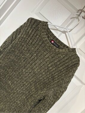 INDUSTRIAL EXCHANGE Vintage Men’s Cotton Crew Neck Ribbed Sweater-Olive & Yellow